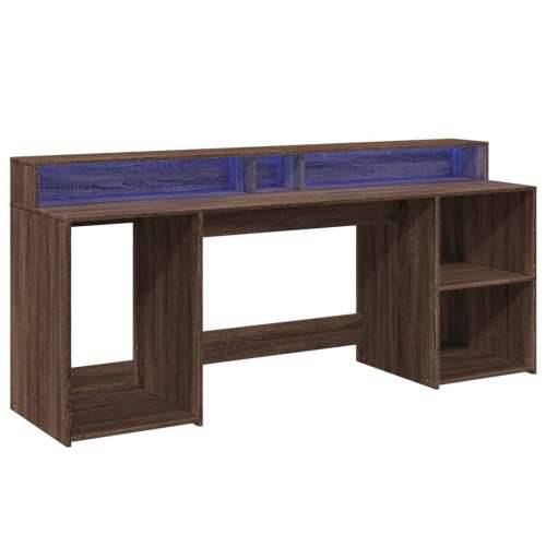 Radni stol s LED svjetlima smeđa boja hrasta 200x55x91cm drveni - Smeđi hrast 200 x 55 x 91 cm Cijena