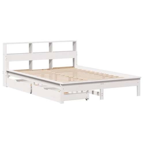 Krevet s regalom z knjige bez madraca bijeli 135x190cm borovina - Bijela 135 x 190 cm Cijena