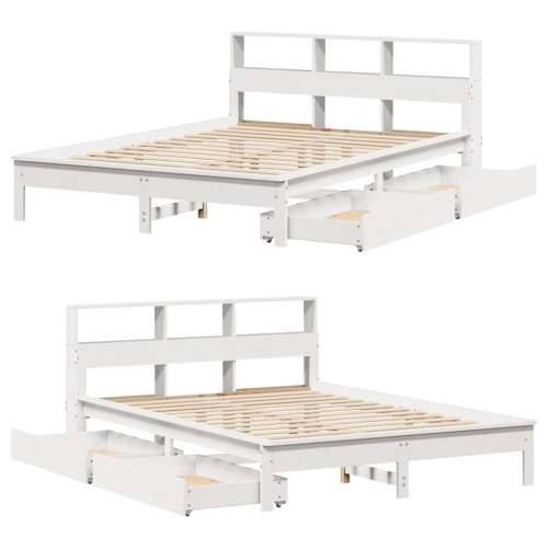 Krevet s regalom z knjige bez madraca bijeli 135x190cm borovina - Bijela 135 x 190 cm Cijena