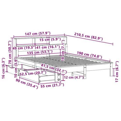 Krevet s regalom z knjige bez madraca bijeli 135x190cm borovina - Bijela 135 x 190 cm Cijena