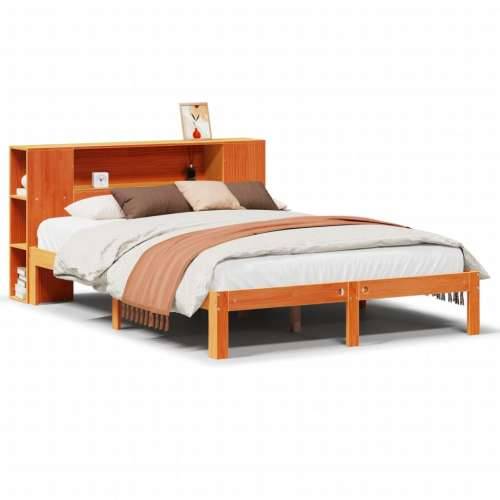 Krevet s regalom za knjige bez madraca 135 x 190 cm od borovine - Voštano smeđa 135 x 190 cm Cijena