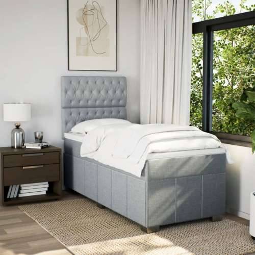 Box spring krevet s madracem svjetlosivi 90x190 cm od tkanine - Svjetlosiva 90 x 190 cm Dizajn s gumbima Cijena