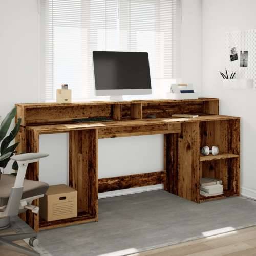 Radni stol s LED svjetlima boja starog drva 200x55x91 cm drveni - Staro drvo 200 x 55 x 91 cm Cijena