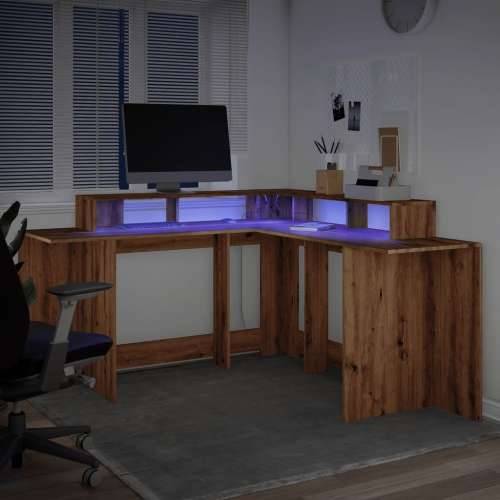 Radni stol s LED svjetlima boja hrasta 152x152x91 cm drveni - artisian oak 152 x 152 x 91 cm Cijena