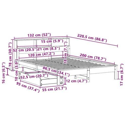 Krevet s regalom z knjige bez madraca bijeli 120x200cm borovina - Bijela 120 x 200 cm Cijena