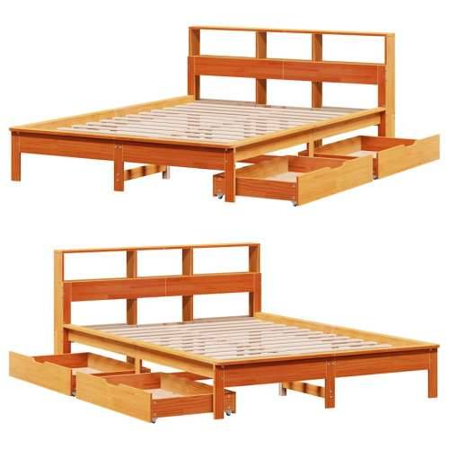 Krevet s regalom za knjige bez madraca 135 x 190 cm od borovine - Voštano smeđa 135 x 190 cm Cijena