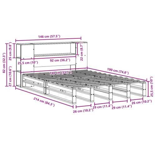 Krevet s regalom za knjige bez madraca 140x190 cm masivno drvo - Voštano smeđa 140 x 190 cm Cijena