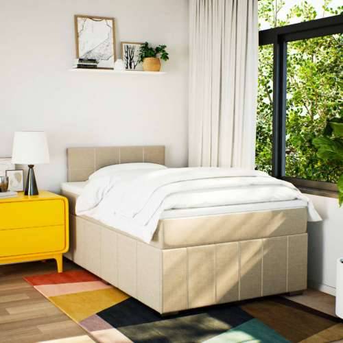 Krevet box spring s madracem krem 120 x 190 cm od tkanine - Krema 120 x 190 cm Blok s kvadratima Cijena