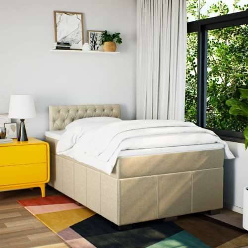 Krevet box spring s madracem krem 120 x 190 cm od tkanine - Krema 120 x 190 cm Dizajn s gumbima Cijena