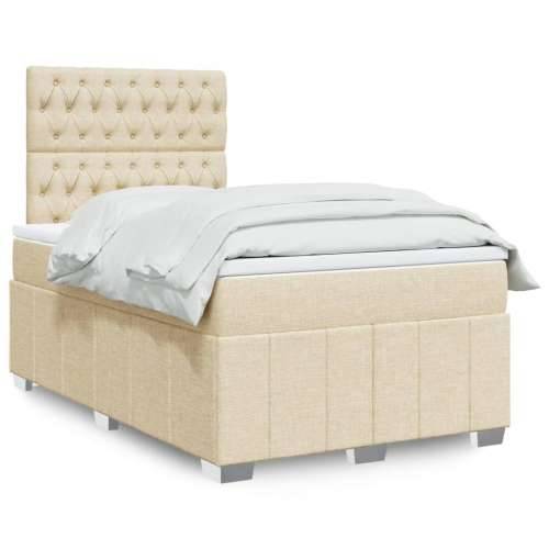 Krevet box spring s madracem krem 120 x 190 cm od tkanine - Krema 120 x 190 cm Dizajn s gumbima Cijena