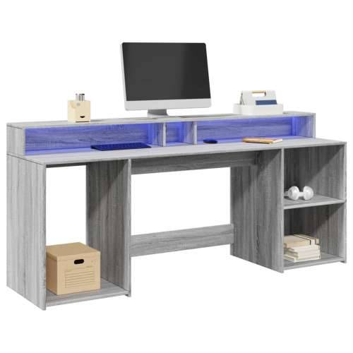 Radni stol s LED svjetlima siva boja hrasta 200x55x91 cm drveni - Sivi hrast sonoma 200 x 55 x 91 cm Cijena