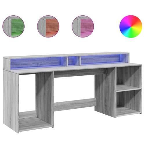 Radni stol s LED svjetlima siva boja hrasta 200x55x91 cm drveni - Sivi hrast sonoma 200 x 55 x 91 cm Cijena