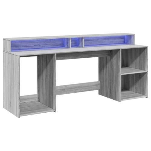 Radni stol s LED svjetlima siva boja hrasta 200x55x91 cm drveni - Sivi hrast sonoma 200 x 55 x 91 cm Cijena