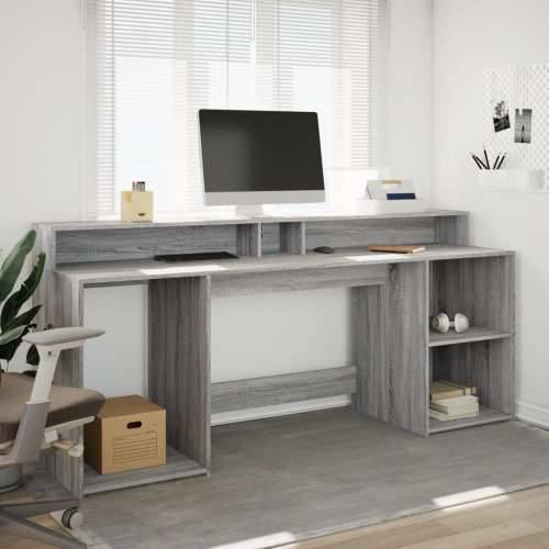 Radni stol s LED svjetlima siva boja hrasta 200x55x91 cm drveni - Sivi hrast sonoma 200 x 55 x 91 cm Cijena