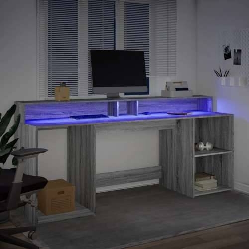 Radni stol s LED svjetlima siva boja hrasta 200x55x91 cm drveni - Sivi hrast sonoma 200 x 55 x 91 cm Cijena
