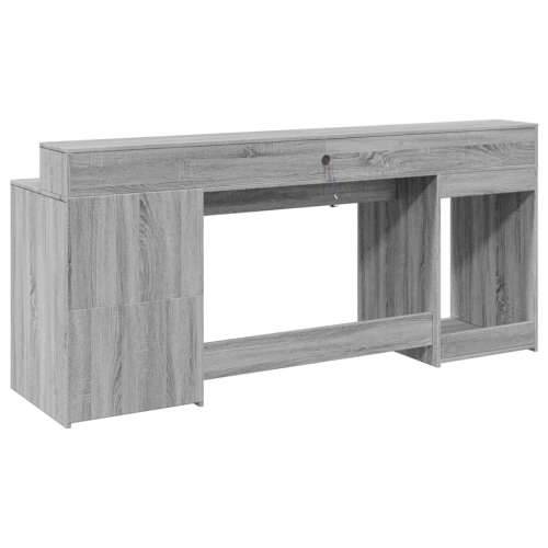 Radni stol s LED svjetlima siva boja hrasta 200x55x91 cm drveni - Sivi hrast sonoma 200 x 55 x 91 cm Cijena