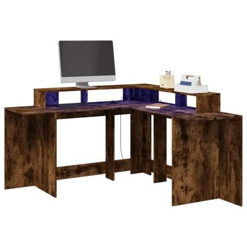 Radni stol s LED svjetlima boja hrasta 152x152x91 cm drveni - Dimljeni hrast 152 x 152 x 91 cm Cijena