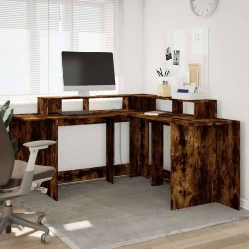 Radni stol s LED svjetlima boja hrasta 152x152x91 cm drveni - Dimljeni hrast 152 x 152 x 91 cm Cijena