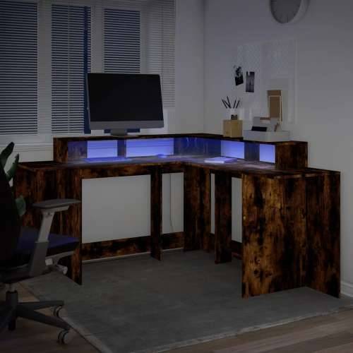 Radni stol s LED svjetlima boja hrasta 152x152x91 cm drveni - Dimljeni hrast 152 x 152 x 91 cm Cijena