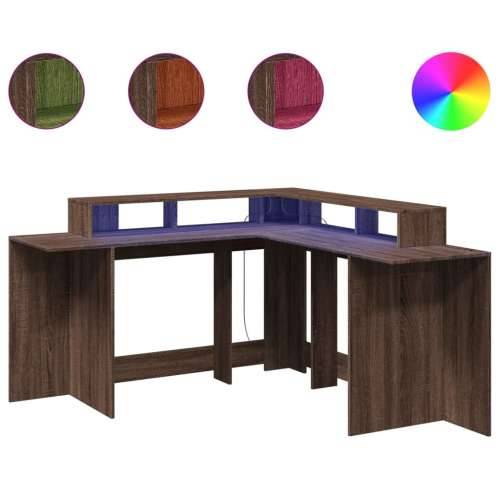 Radni stol LED svjetlima smeđa boja hrasta 152x152x91 cm drveni - Smeđi hrast 152 x 152 x 91 cm Cijena