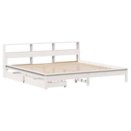 Krevet s regalom z knjige bez madraca bijeli 200x200cm borovina - Bijela 200 x 200 cm Cijena