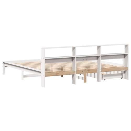 Krevet s regalom z knjige bez madraca bijeli 200x200cm borovina - Bijela 200 x 200 cm Cijena