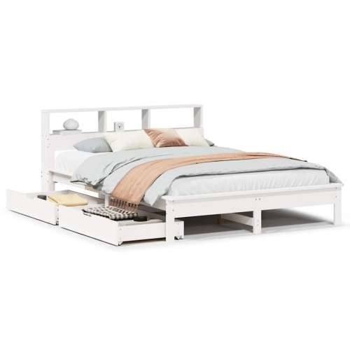 Krevet s regalom z knjige bez madraca bijeli 140x190cm borovina - Bijela 140 x 190 cm Cijena