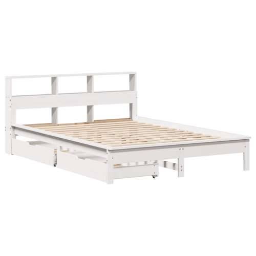 Krevet s regalom z knjige bez madraca bijeli 140x190cm borovina - Bijela 140 x 190 cm Cijena