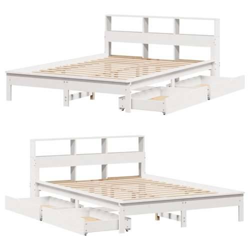 Krevet s regalom z knjige bez madraca bijeli 140x190cm borovina - Bijela 140 x 190 cm Cijena