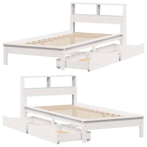 Krevet s regalom za knjige bez madraca bijeli 75x190cm borovina - Bijela 75 x 190 cm Cijena