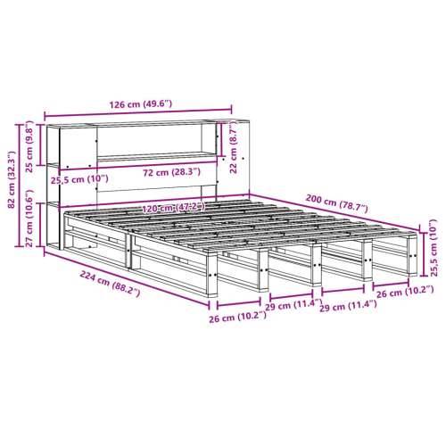 Krevet s regalom za knjige bez madraca 120x200 cm masivno drvo - Voštano smeđa 120 x 200 cm Cijena
