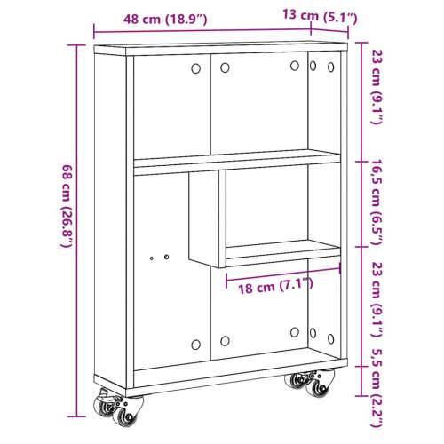 Uska kolica za pohranu boja hrasta 48x13x68cm konstruirano drvo - sonoma hrast 1 Cijena