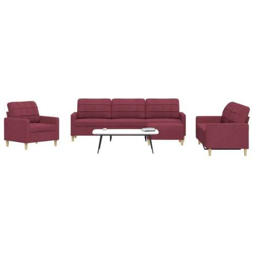 4-dijelni set sofa s tabureom crvena boja vina od tkanine - boja crnog vina S osloncem za noge Cijena