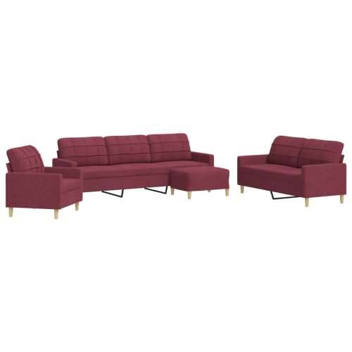 4-dijelni set sofa s tabureom crvena boja vina od tkanine - boja crnog vina S osloncem za noge Cijena