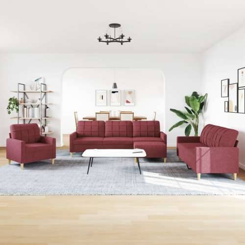 4-dijelni set sofa s tabureom crvena boja vina od tkanine - boja crnog vina S osloncem za noge Cijena