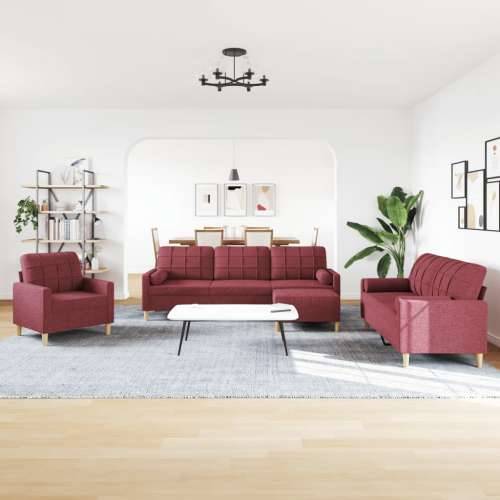 4-dijelni set sofa s tabureom i jastucima boja vina tkanina - boja crnog vina s jastucima i tabureom Cijena