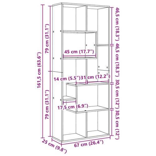 Paravan - Sobna pregrada / regal za knjige sivi 67 x 25 x 161,5 cm drveni - Beton siva 1 Cijena