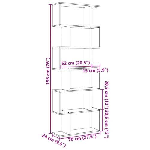Pregrada / regal za knjige 6 razina hrast 70x24x193 cm drveni - Dimljeni hrast 1 193 cm Cijena