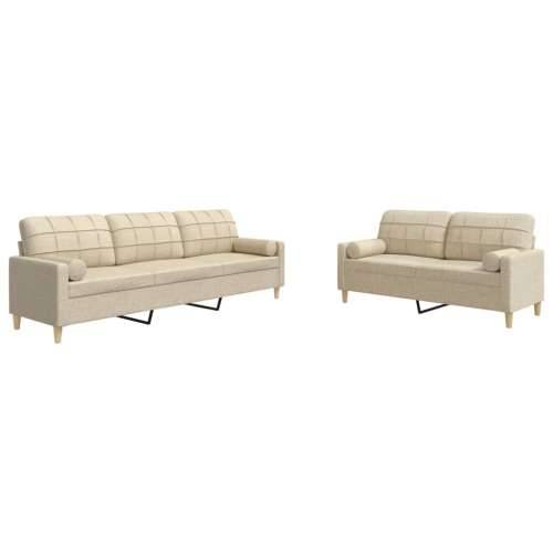 2-dijelni set sofa s ukrasnim jastucima krem od tkanine - Krema s jastučićima Cijena