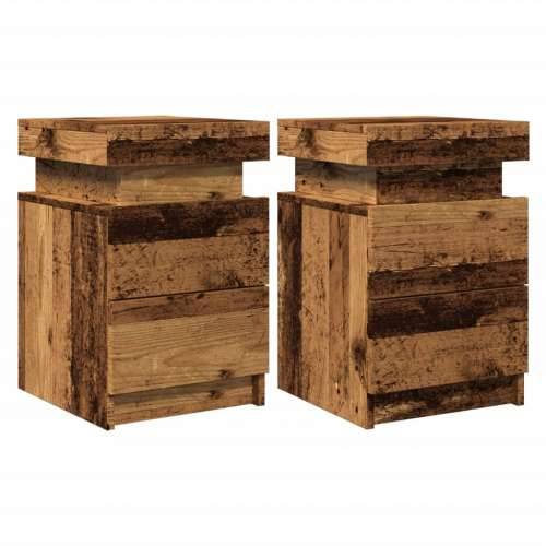 Noćni ormarići 2 kom s LED boja staro drvo 35x39x55 cm drveni - Staro drvo 2 Cijena