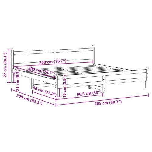 Okvir kreveta bez madraca 200 x 200 cm od masivne borovine - Prirodna 200 x 200 cm Cijena