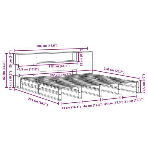 Krevet s regalom za knjige bez madraca 200x200 cm masivno drvo - Smeđa 200 x 200 cm Cijena