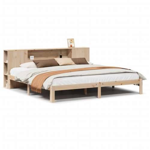Krevet s regalom za knjige bez madraca 200 x 200 cm od borovine - Prirodna 200 x 200 cm Cijena