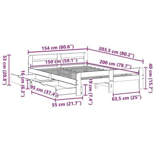 Okvir kreveta bez madraca 150 x 200 cm od masivne borovine - Prirodna 150 x 200 cm Cijena