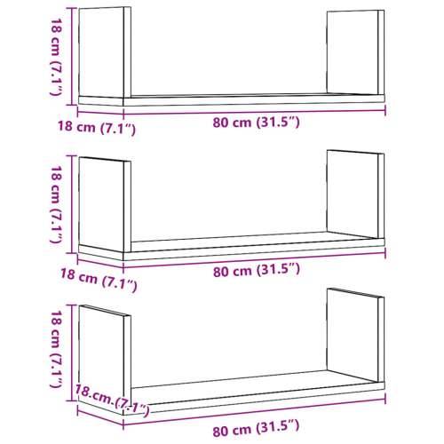 Zidne police 3 kom boja artisian hrast 80x18x18 cm drvene - Boja hrasta 80 x 18 x 18 cm 1 Cijena