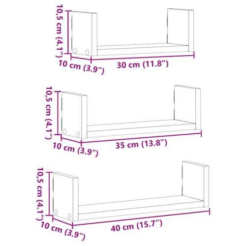Zidne police 3 kom boja artisian hrast konstruirano drvo - Boja hrasta 40 x 10 x 10.5 cm 3 1 Cijena