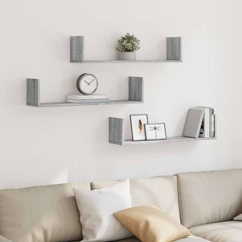 Zidne police 3 kom boja hrasta 80x18x18 cm konstruirano drvo - Sivi hrast sonoma 80 x 18 x 18 cm 1 Cijena