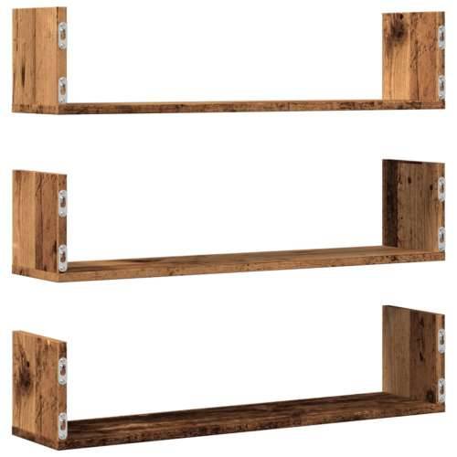 Zidne police 3 kom boja staro drvo 80x18x18cm konstruirano drvo - Staro drvo 80 x 18 x 18 cm 1 Cijena