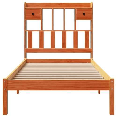 Krevet s regalom za knjige bez madraca 90 x 200 cm od borovine - Voštano smeđa 90 x 200 cm Cijena