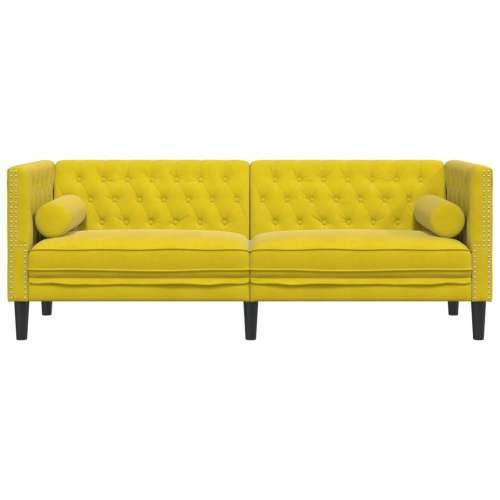 Trosjed Chesterfield s jastučićima žuti baršunasti - Žuta Trosjedi Cijena